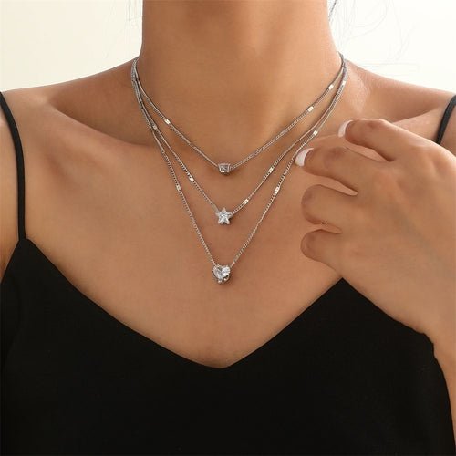 Zircon Necklace Multi-layer Five-pointed Star Love Water Drop Pendant-5
