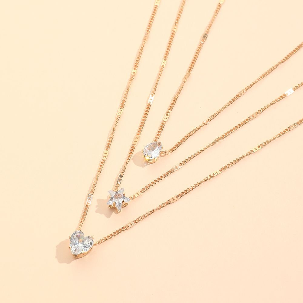 Zircon Necklace Multi-layer Five-pointed Star Love Water Drop Pendant-4