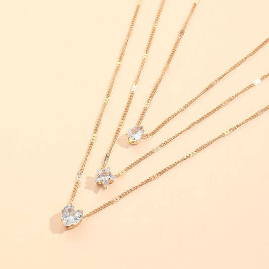 Zircon Necklace Multi-layer Five-pointed Star Love Water Drop Pendant-4
