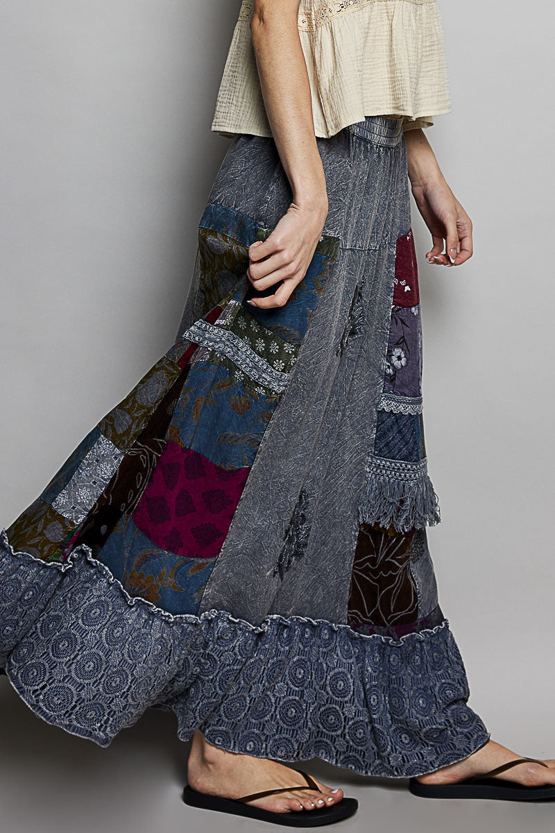 Effortless Elegance Patchwork Embroidered Ruffled Skirt