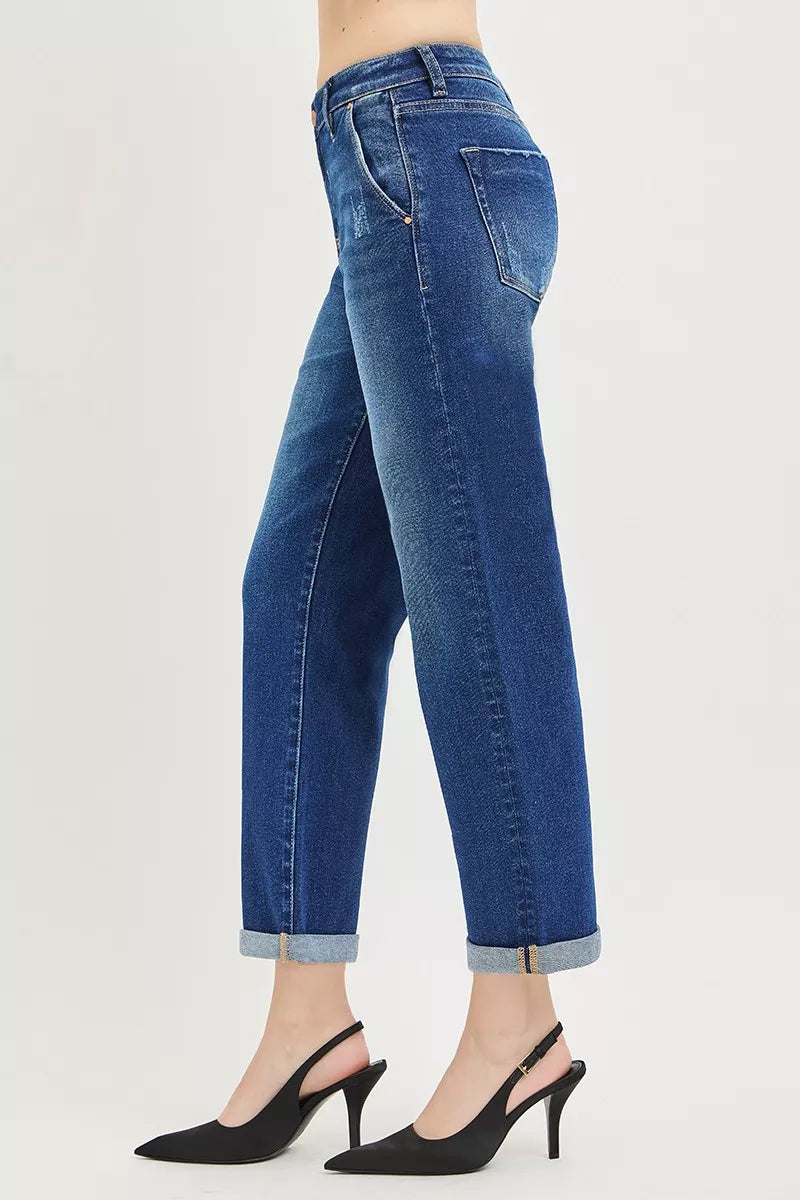 RISEN Slouchy Cropped Boyfriend Jeans with Cuffed Hem-3