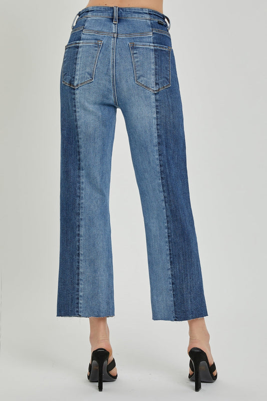 RISEN Full Size Mid-Rise Waist Two-Tones Jeans with Pockets-1