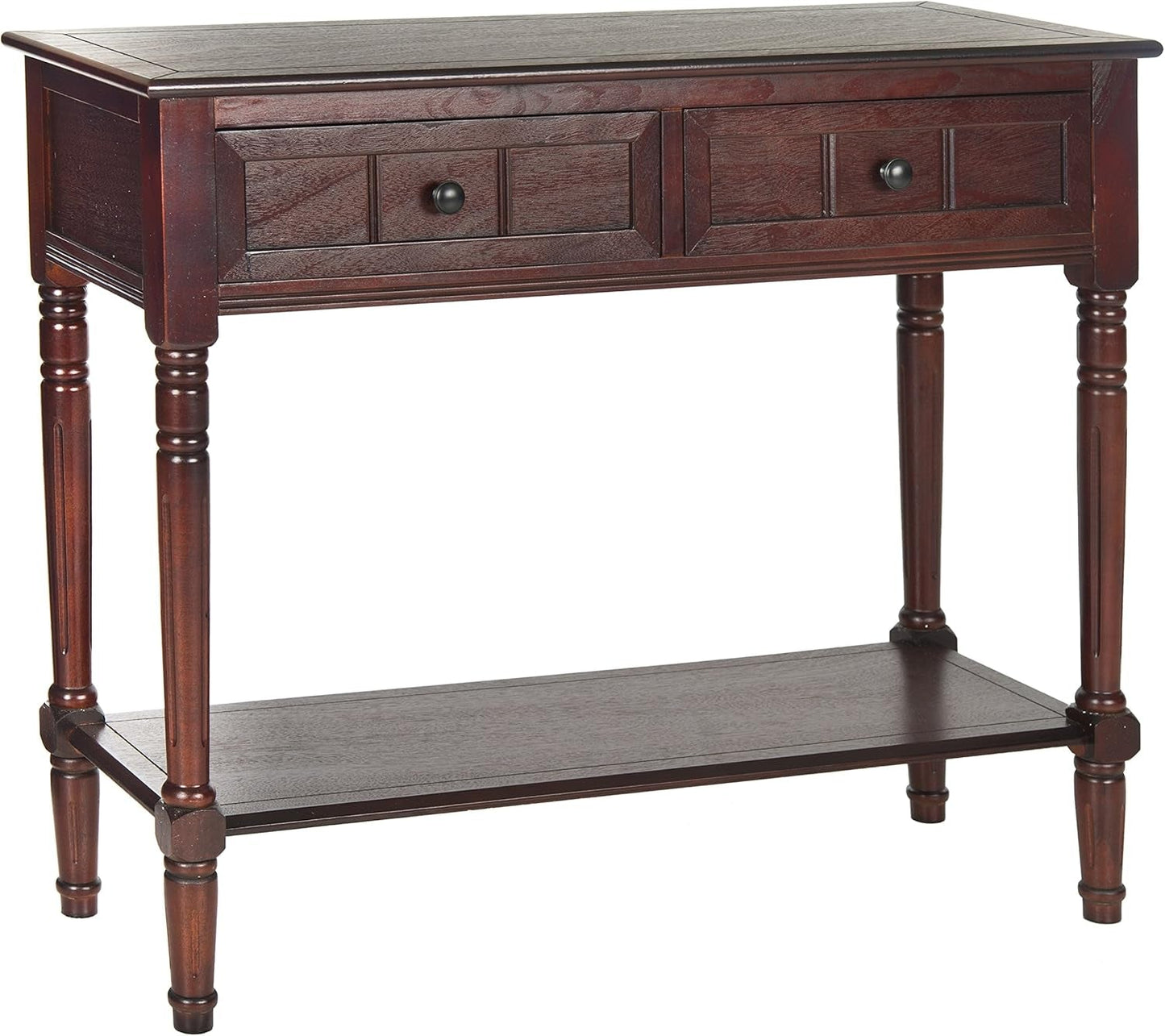 Dark Cherry Two Drawer Console Table Solid Pine Wood Finish-3