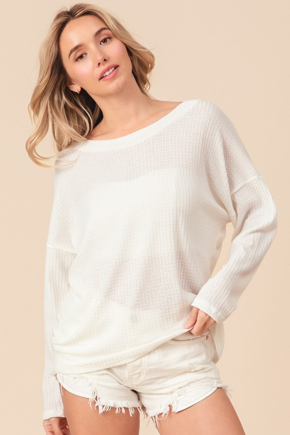 BiBi Waffled Backless Drawstring T-Shirt-3