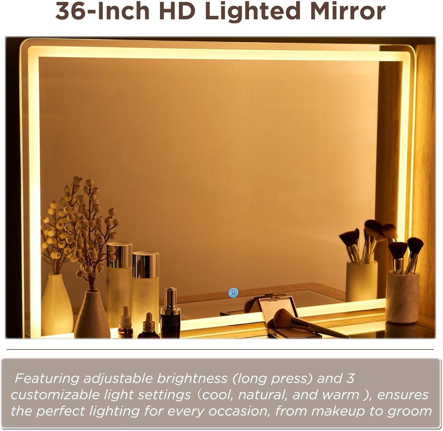 48 Inches Charcoal Grey Vanity Desk Illuminated Mirror-2