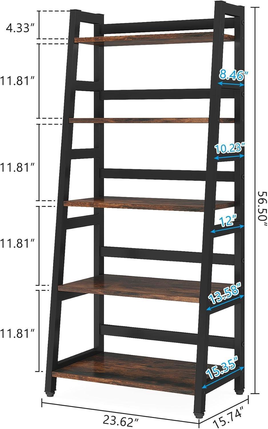 Five Tier Industrial Bookshelf Rustic Brown Timber-1