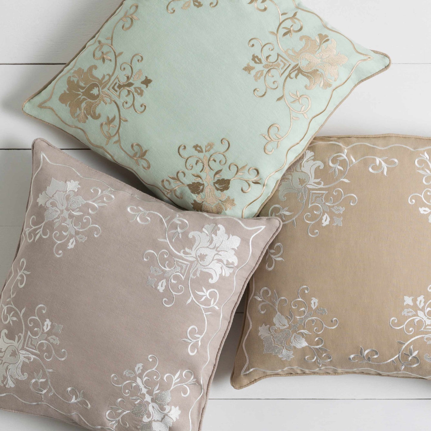 Gosforth Beige Floral Embroidered Accent Pillow - Clearance-1