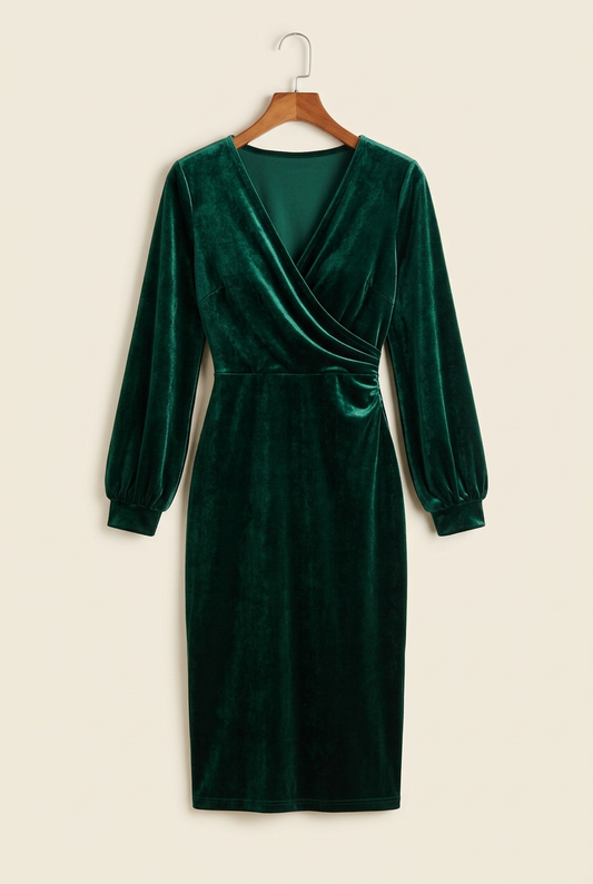 Holiday Toast Velvet Wrap Midi Dress