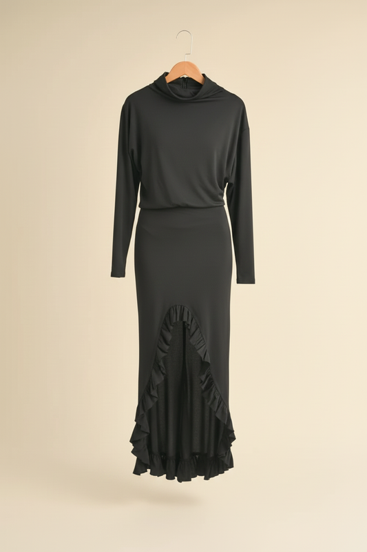 Wanderer Backless Ruffle Hem Maxi Dress