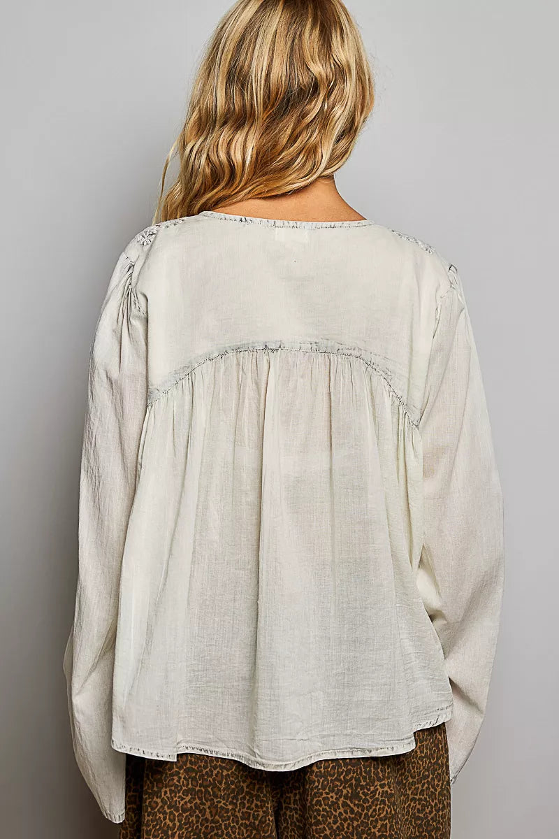POL Embroidered Button Front Woven Shirt-2