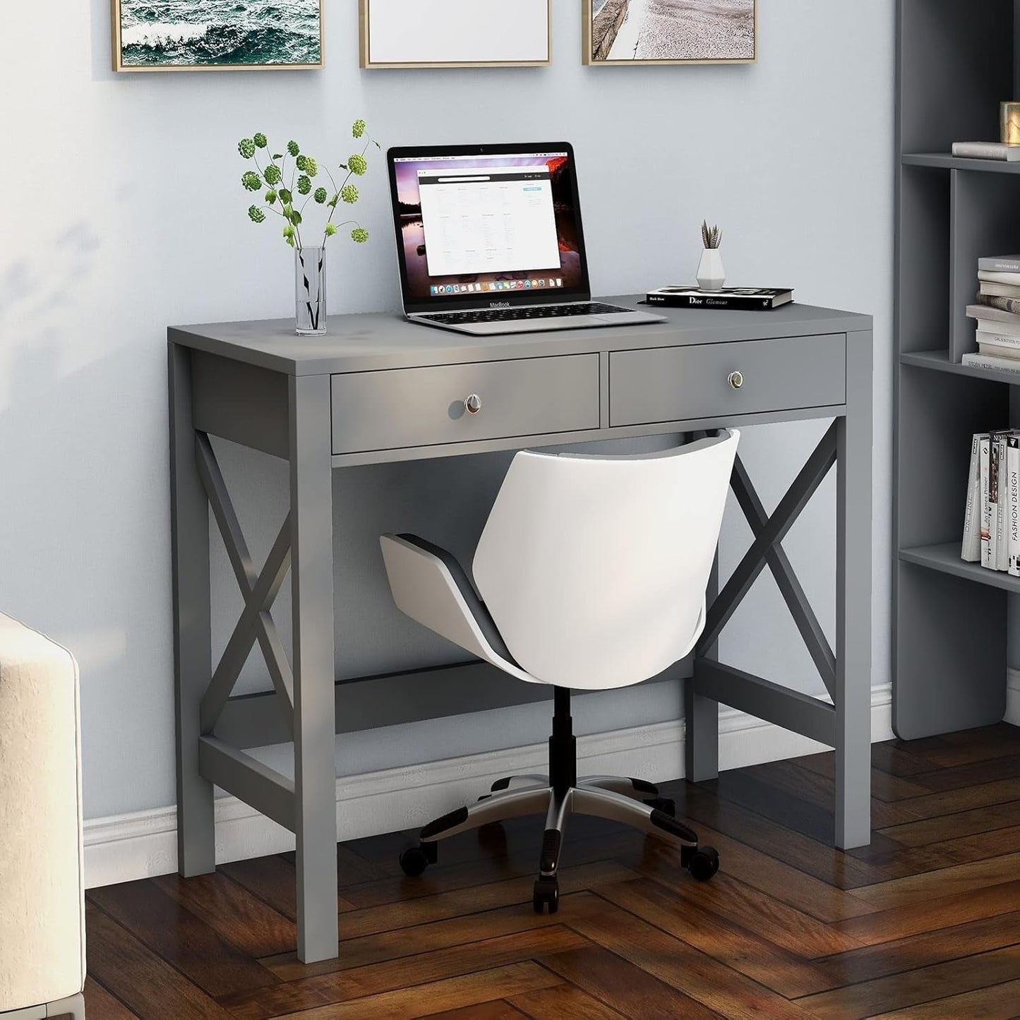 Home Office Desk Grey With Two Drawers Computer Table-1