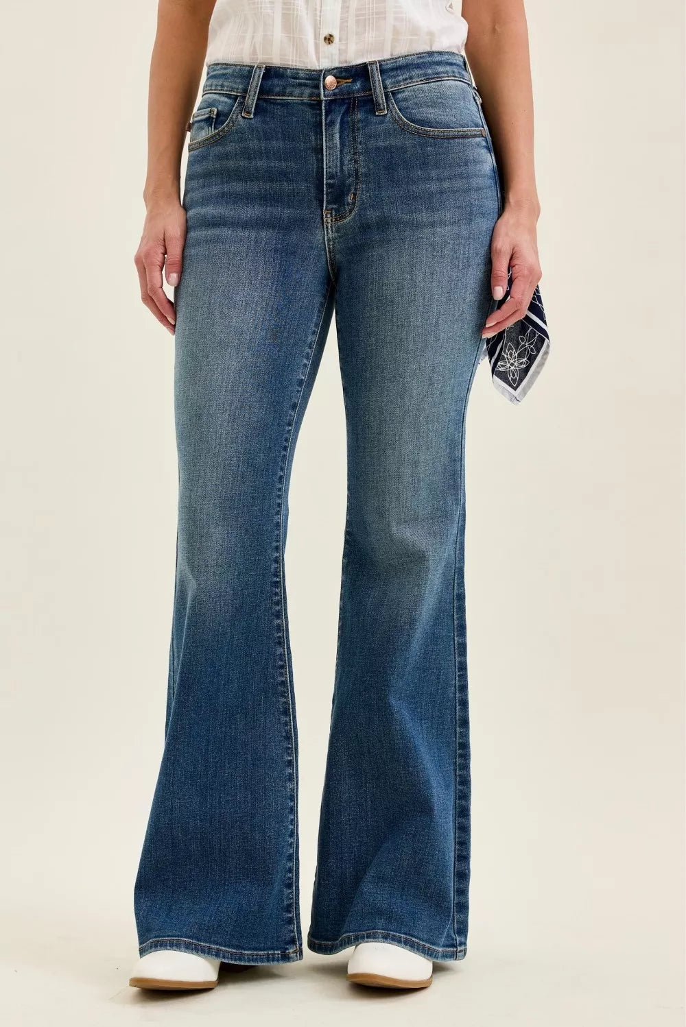 Jaqueline Mid Rise Flare with Triple Needle Back Pkts and Bandana Loop