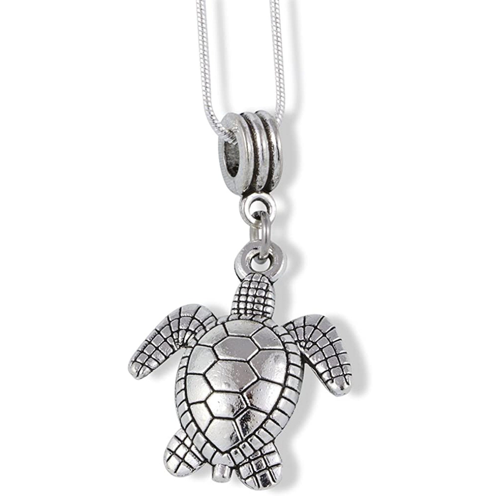 Large Silver Colored Sea Turtle Charm Chain Necklace-0