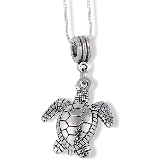 Large Silver Colored Sea Turtle Charm Chain Necklace-0