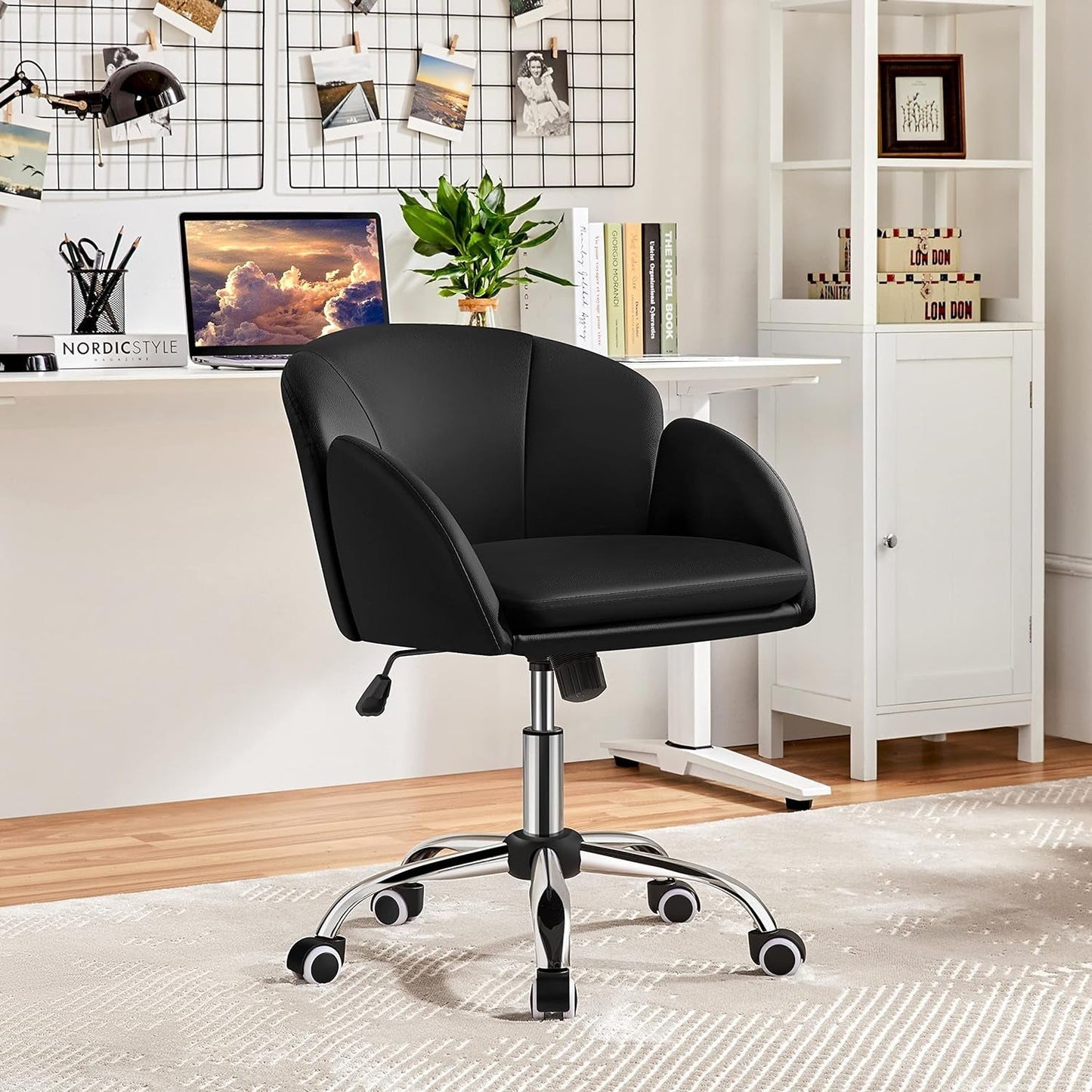Black Velvet Upholstered Swivel Desk Chair For Office-1