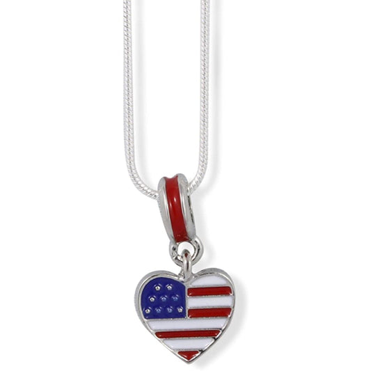 American Flag on Heart Charm USA Necklace-0