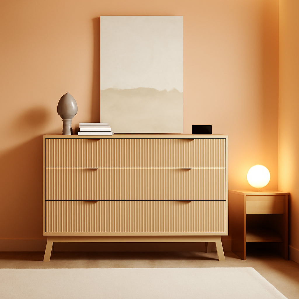 Fluted 49Inch Serpentine Dresser Oak Finish Contemporary-0