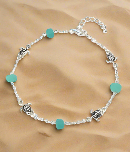 Turtle Seaglass Charm Anklet-0