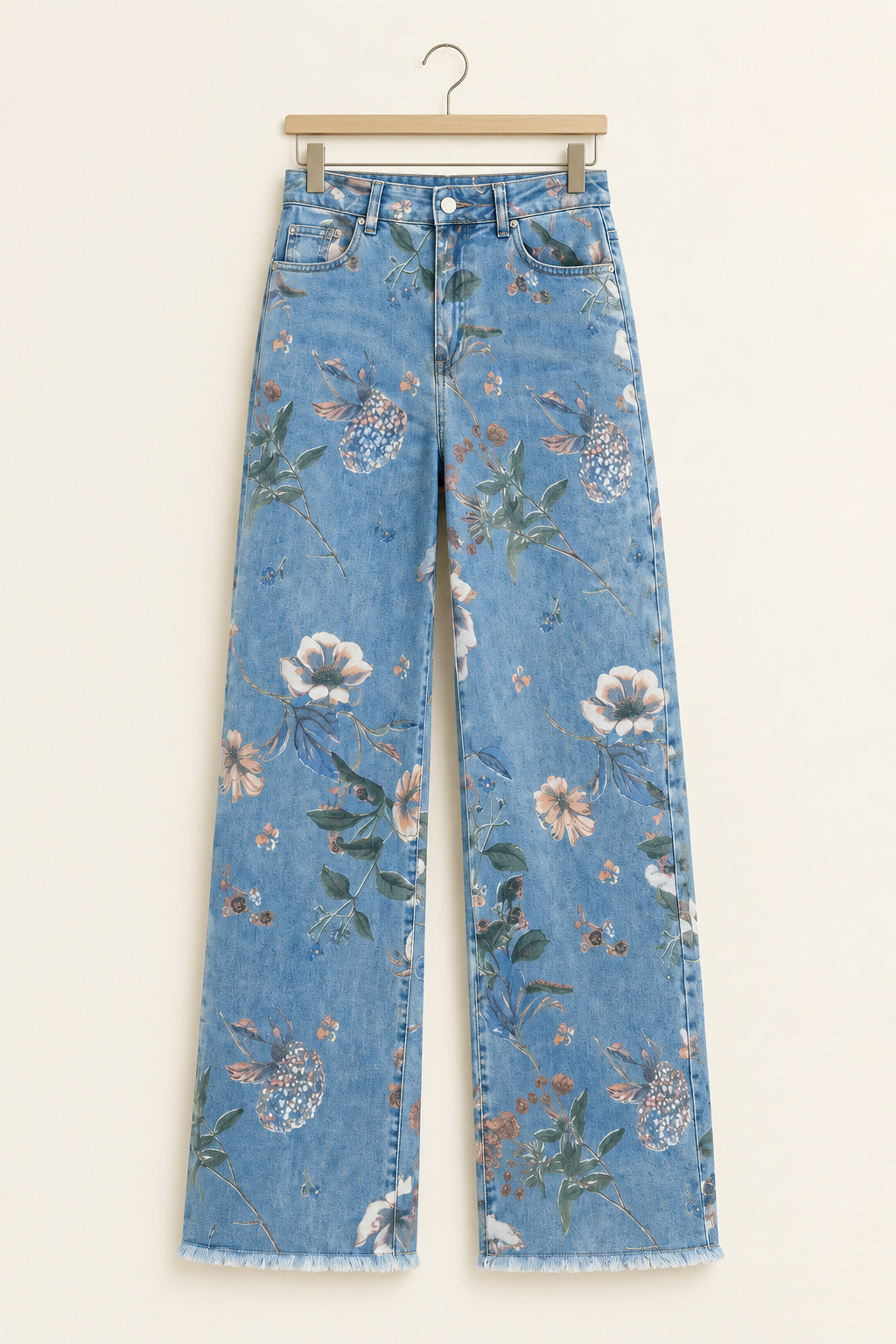 Floral Print Wide-Leg Jeans