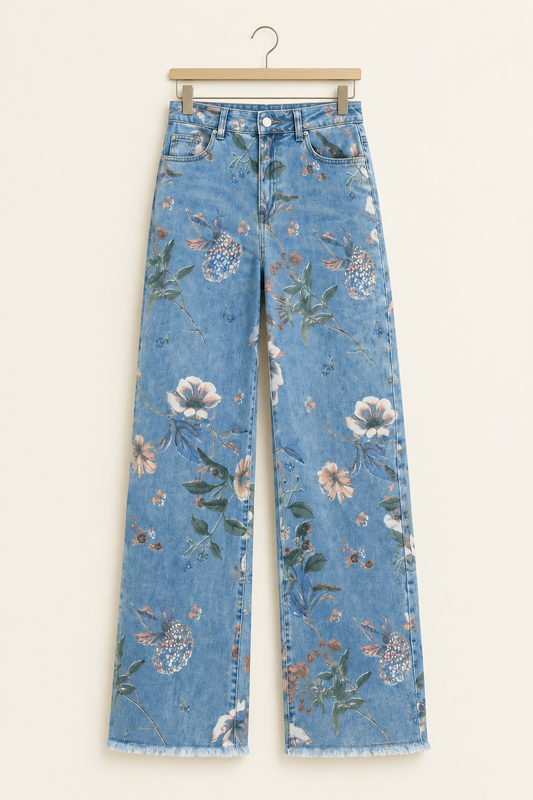 Floral Print Wide-Leg Jeans