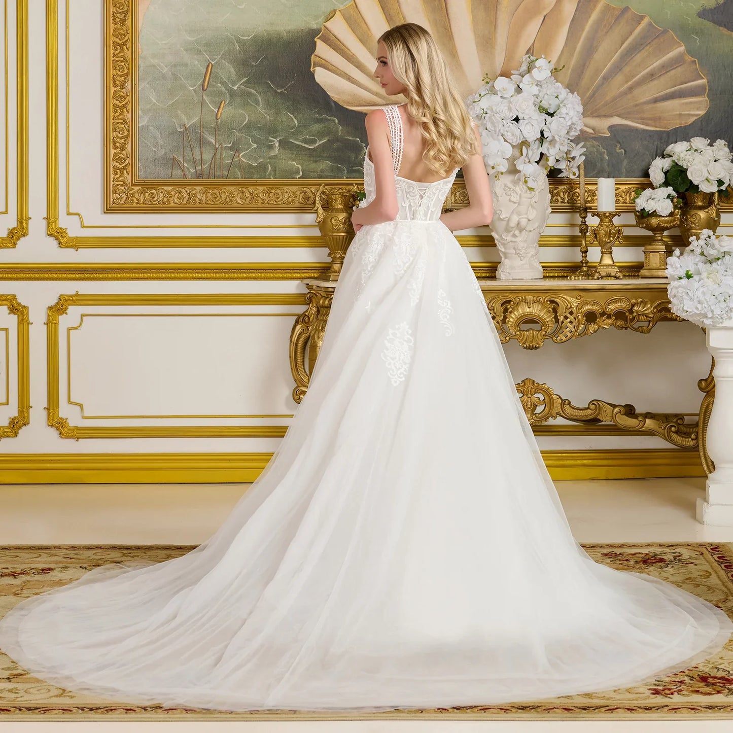 Form-Fitting Wedding Gown Multiple Beaded Spaghetti Straps Sweetheart Neckline Bodice-2