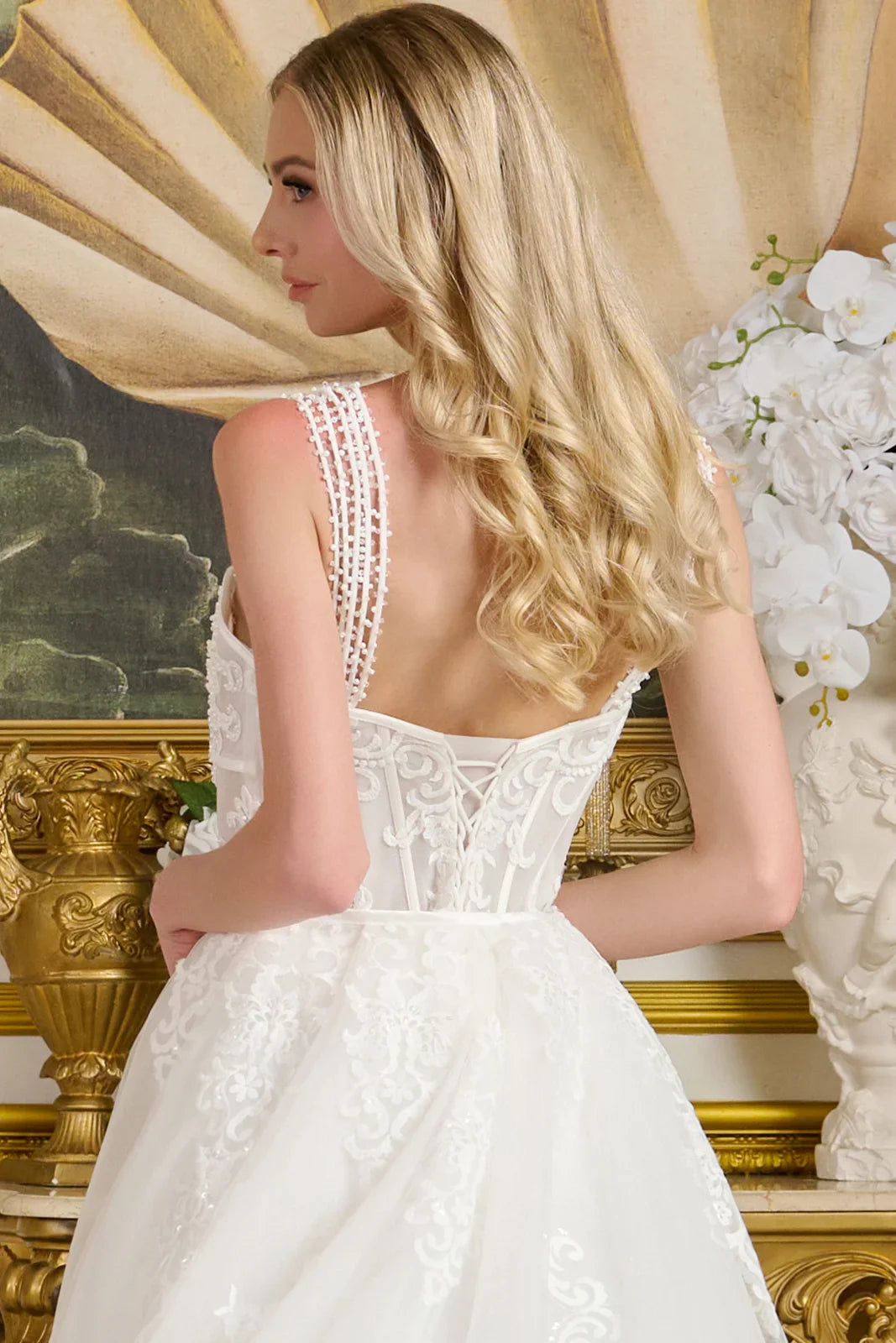 Form-Fitting Wedding Gown Multiple Beaded Spaghetti Straps Sweetheart Neckline Bodice-4