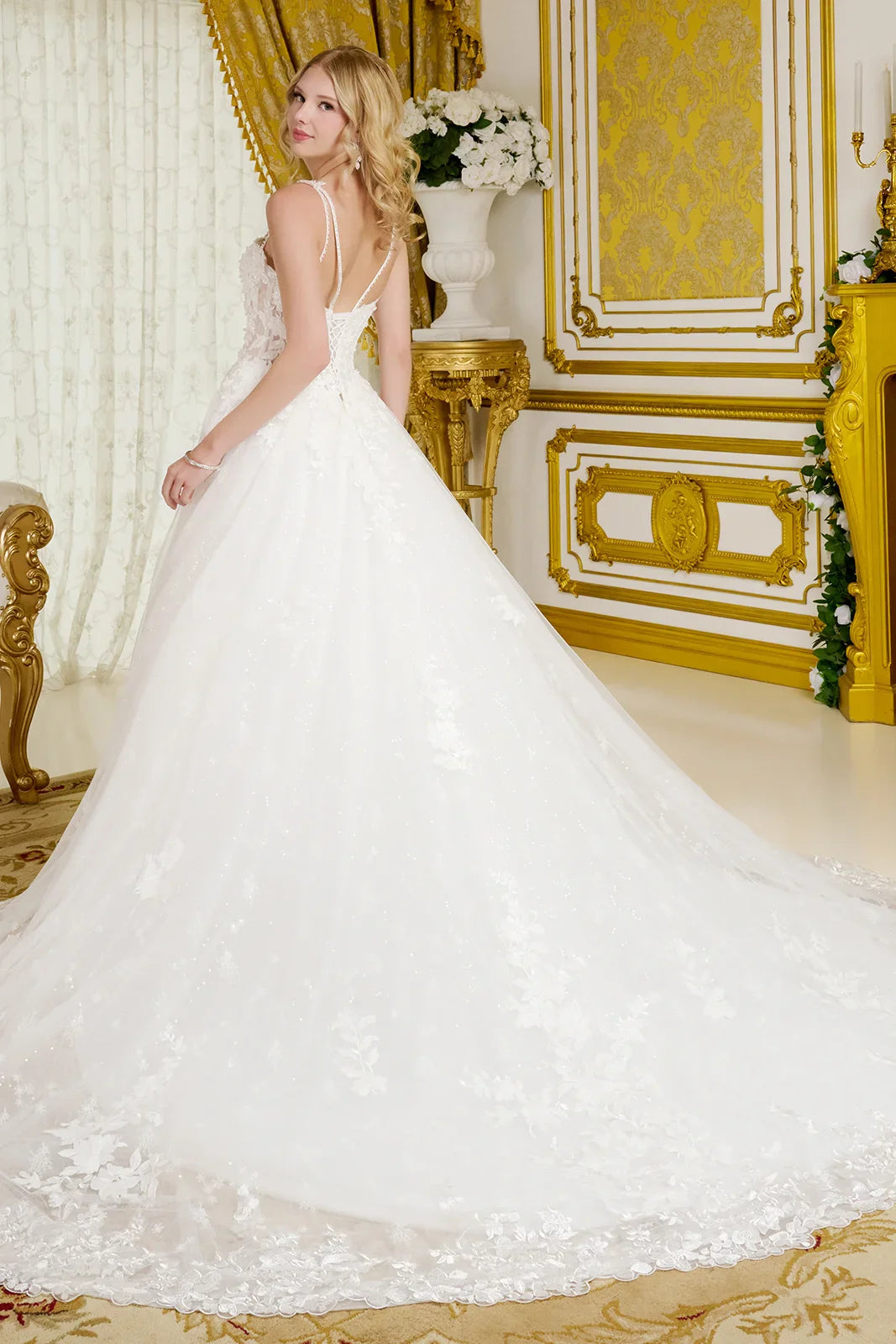 Spaghetti Straps, Sweetheart Neckline Bodice A-Line Wedding Gown-1