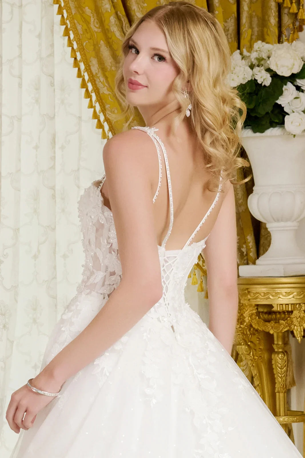 Spaghetti Straps, Sweetheart Neckline Bodice A-Line Wedding Gown-4