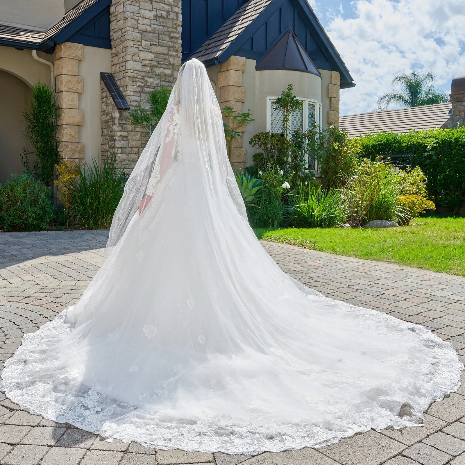 Wedding Dress Made Of Transparent Mesh, With Long Sleeves, A Round Neckline, And A Corset-Style Bodice.-3