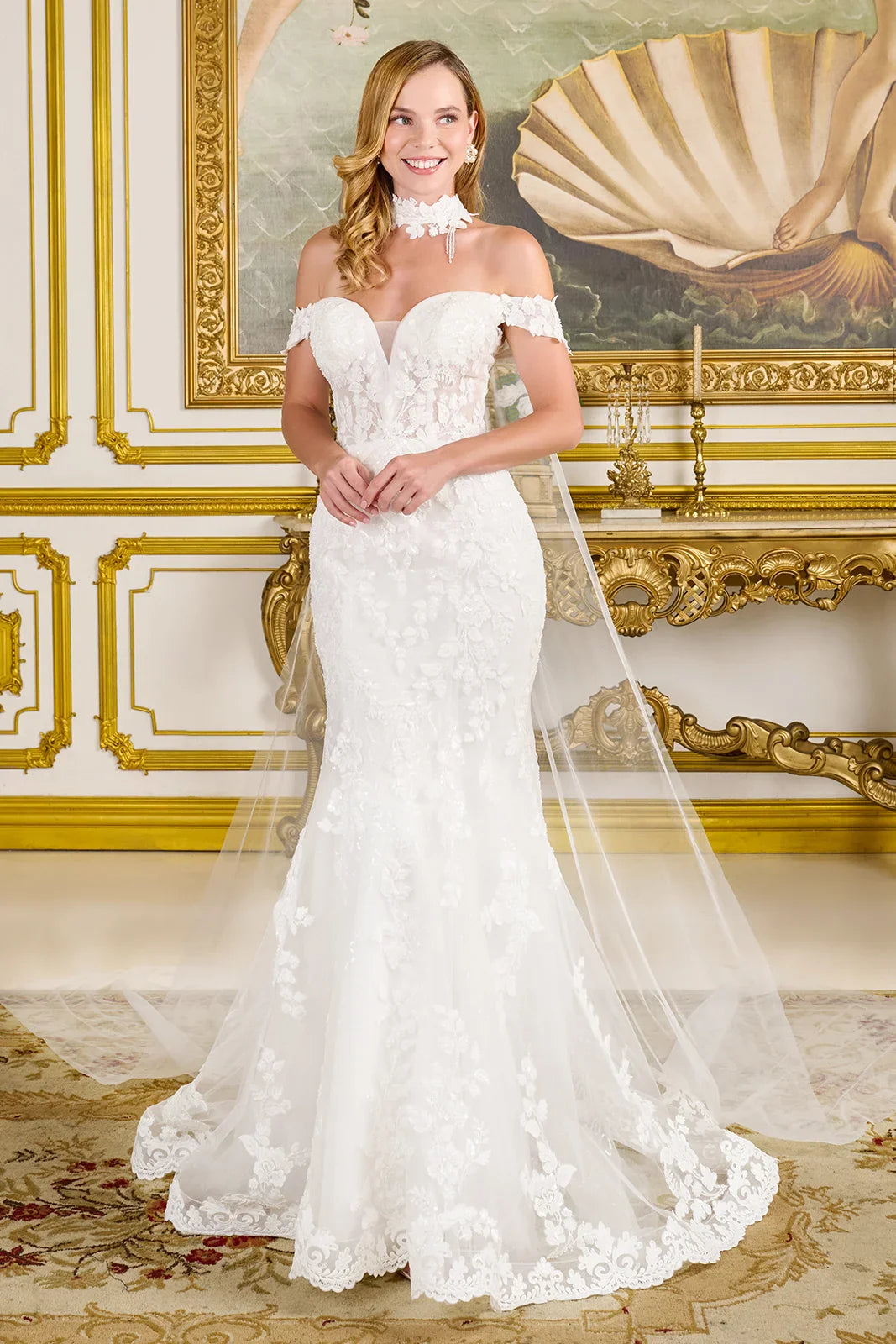 Fitted Wedding Dress With Off-The-Shoulder Design, Appliqués, Embroidery, Beads And Sequins With A Touch Of Sparkle-0