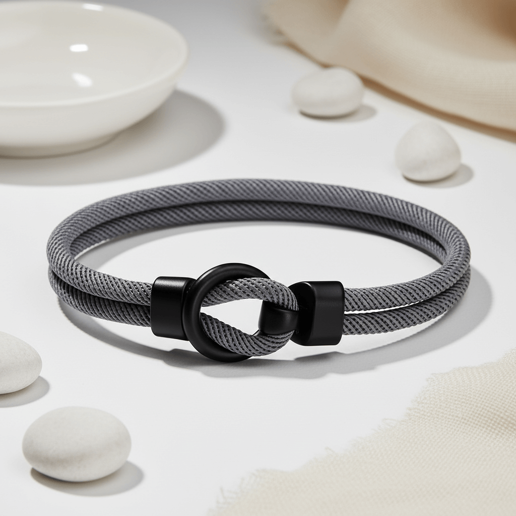 Gray Rope Bracelet – Minimalist Men’s Bracelet with Black Magnetic Clasp-0