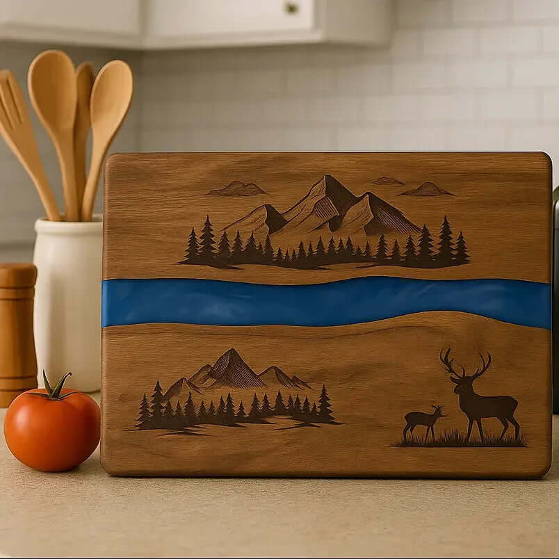 Acacia with Blue Pearl Resin Serving Board-3