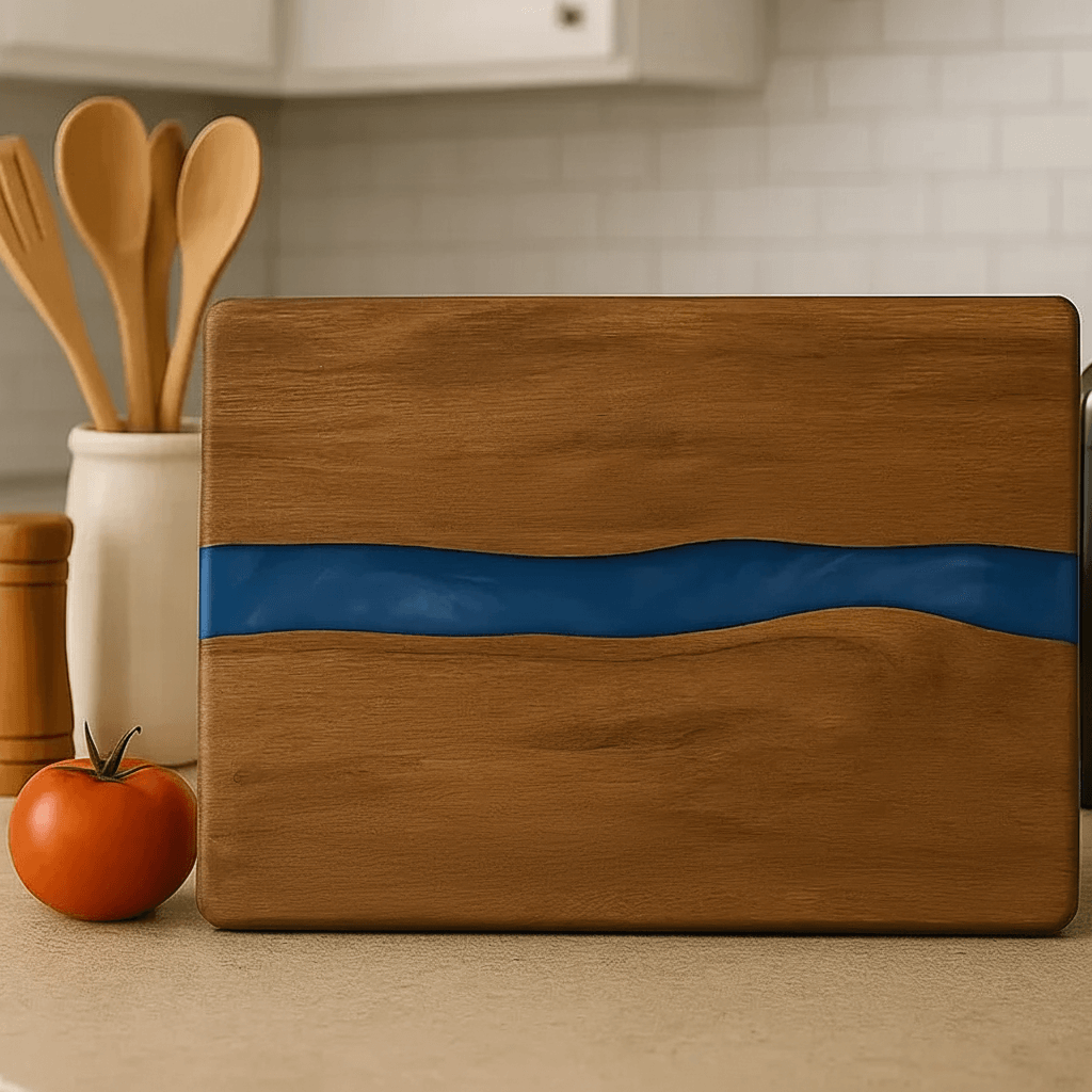 Acacia with Blue Pearl Resin Serving Board-0