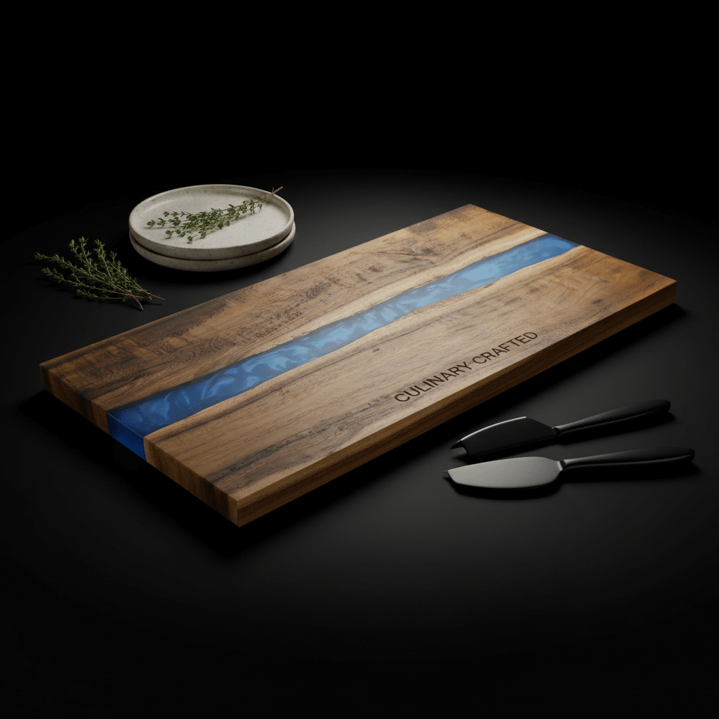 Acacia Wood Serving Board with Blue Pearl Resin | Custom Engraved Charcuterie Board | Personalized Gift for Kitchen & Events-3