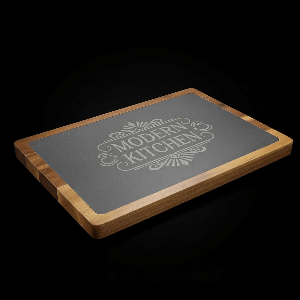 13x9 Acacia Wood & Slate Cutting Board – Handmade Charcuterie, Serving, and Engraving Board-2