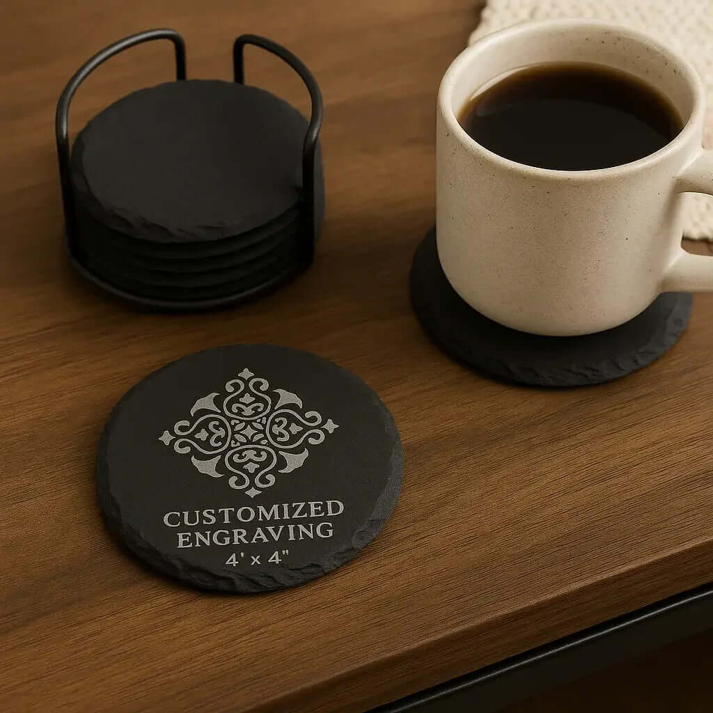 Black slate Coaster with customize Engraving-1