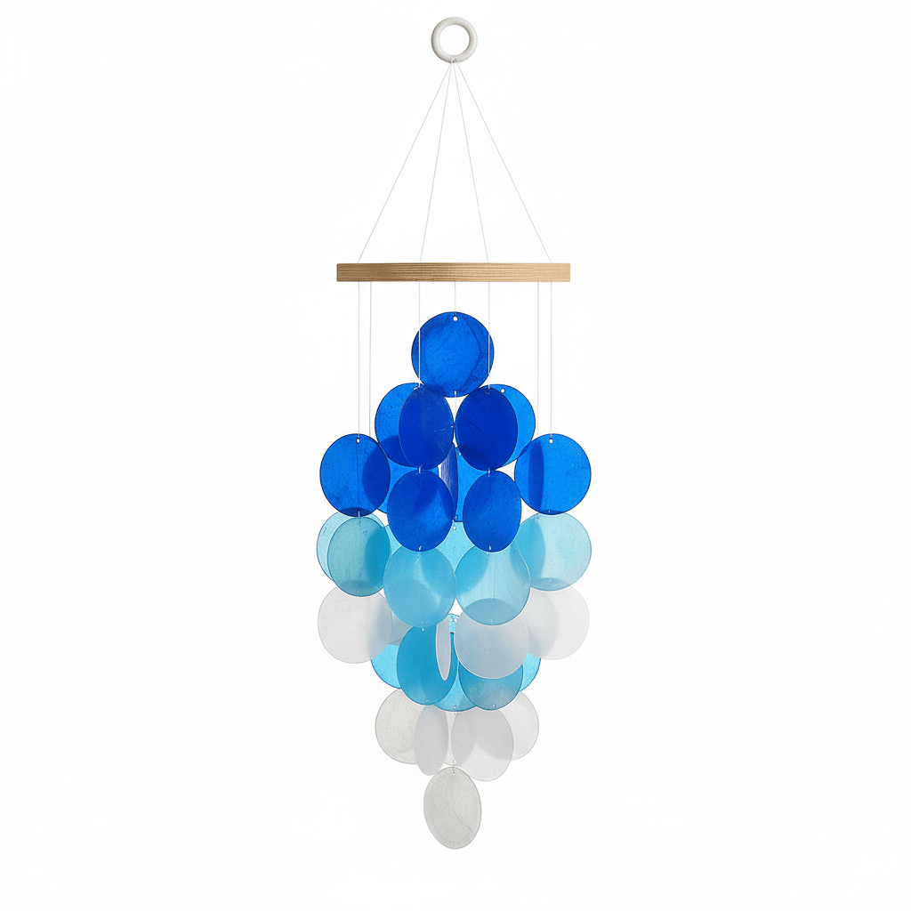 Home decor Wind Chimes for Outside, Handcrafted Blue Gradient Shells-0