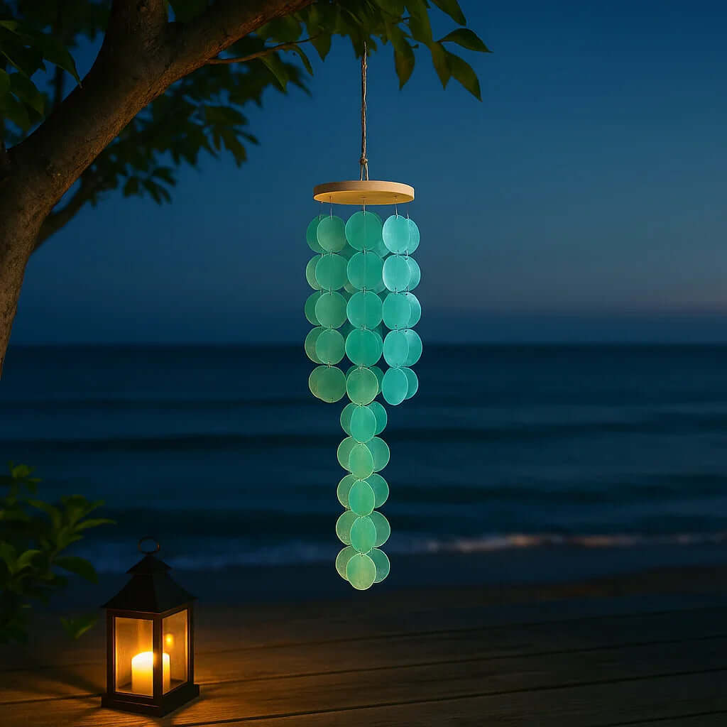 Home decor Wind Chimes for Outside, Handcrafted Blue Gradient Shells-1