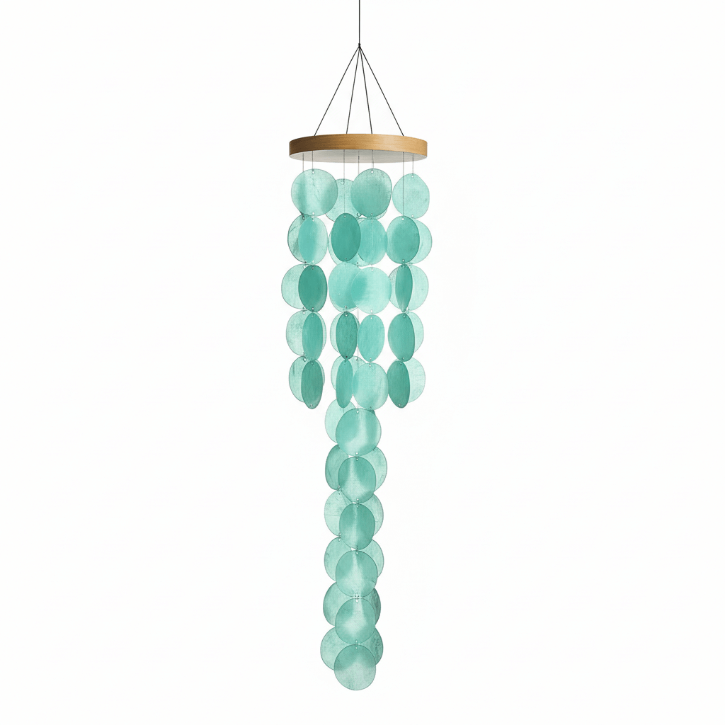 Home decor Wind Chimes for Outside, Handcrafted Blue Gradient Shells-0