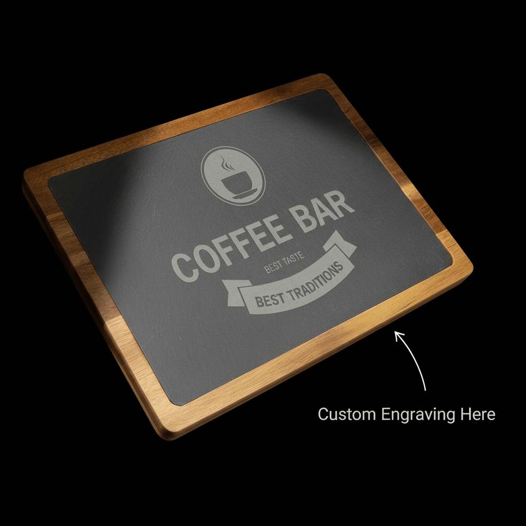 13x9 Acacia Wood & Slate Cutting Board – Handmade Charcuterie, Serving, and Engraving Board-4