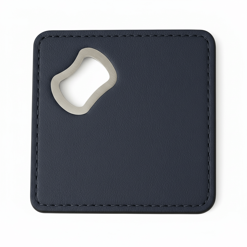 Leather Blue coaster wit engraving and bottle opener with Customize-0