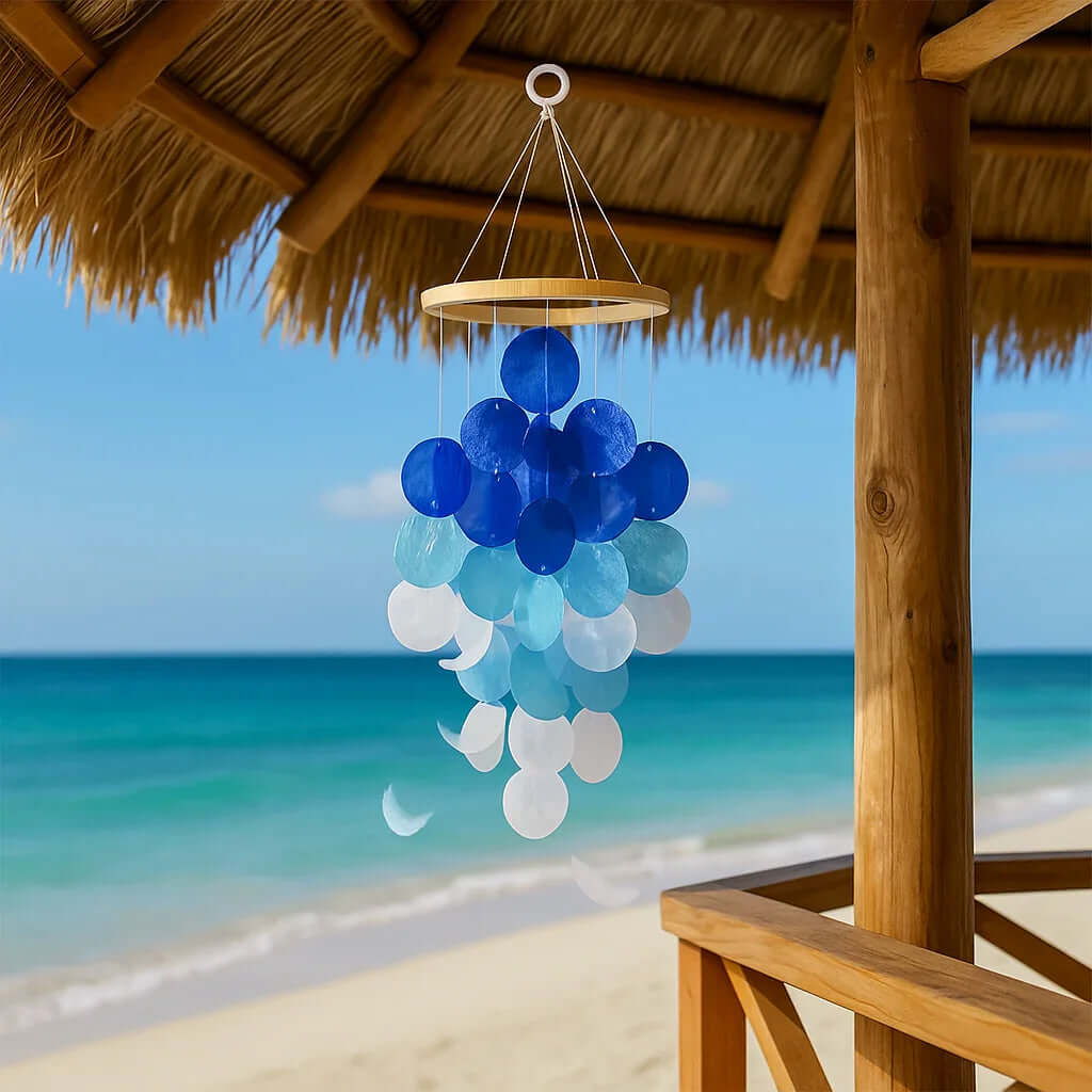 Home decor Wind Chimes for Outside, Handcrafted Blue Gradient Shells-1