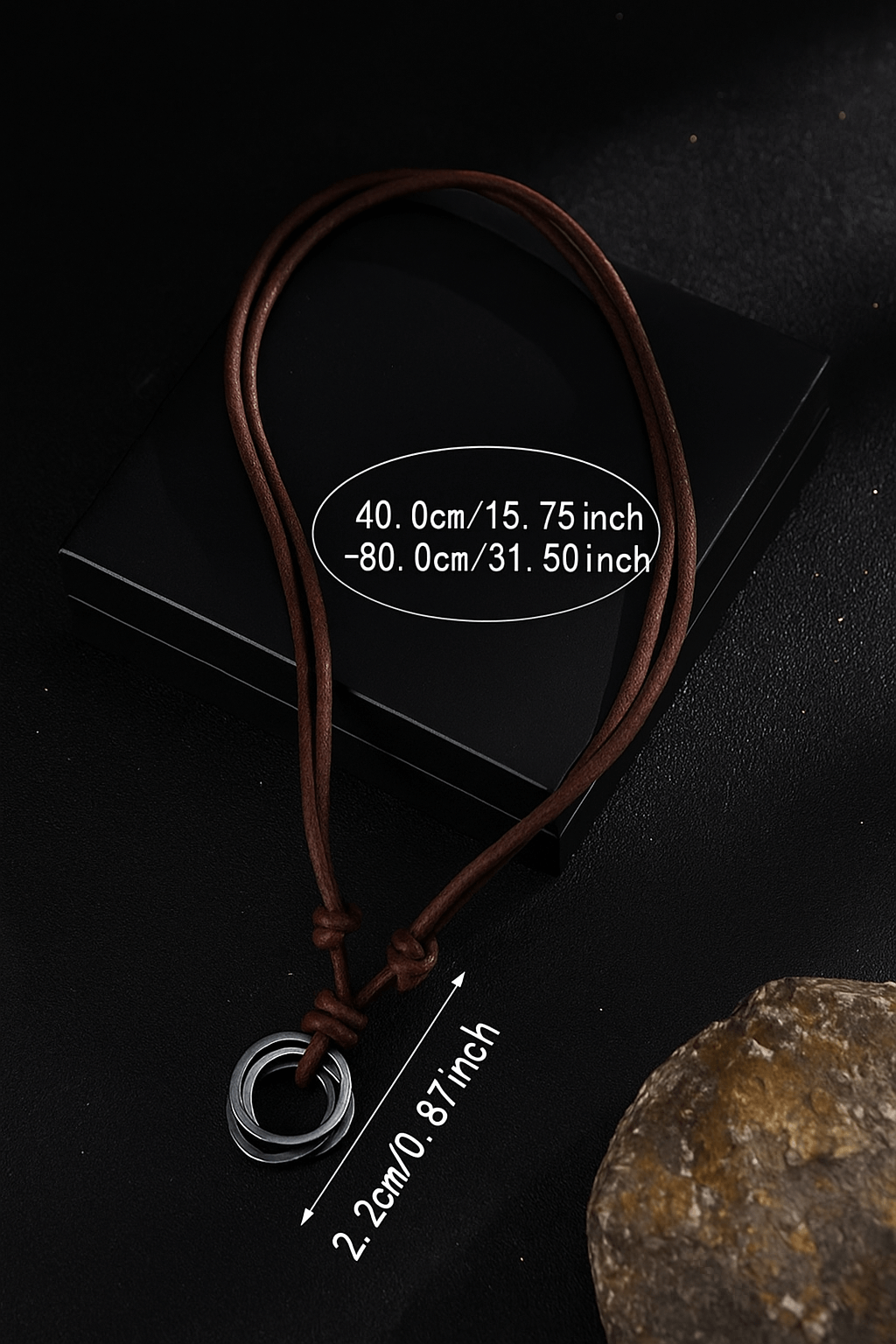 Handcrafted Leather Cord Necklace Minimalist Brown Rope Necklace with Interlocking Metal Rings-2