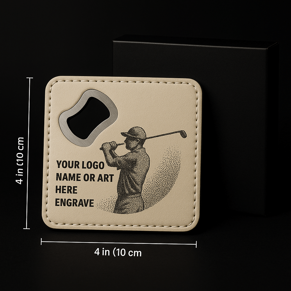 Leather Coaster and Bottle Opener with customize Engraving-1