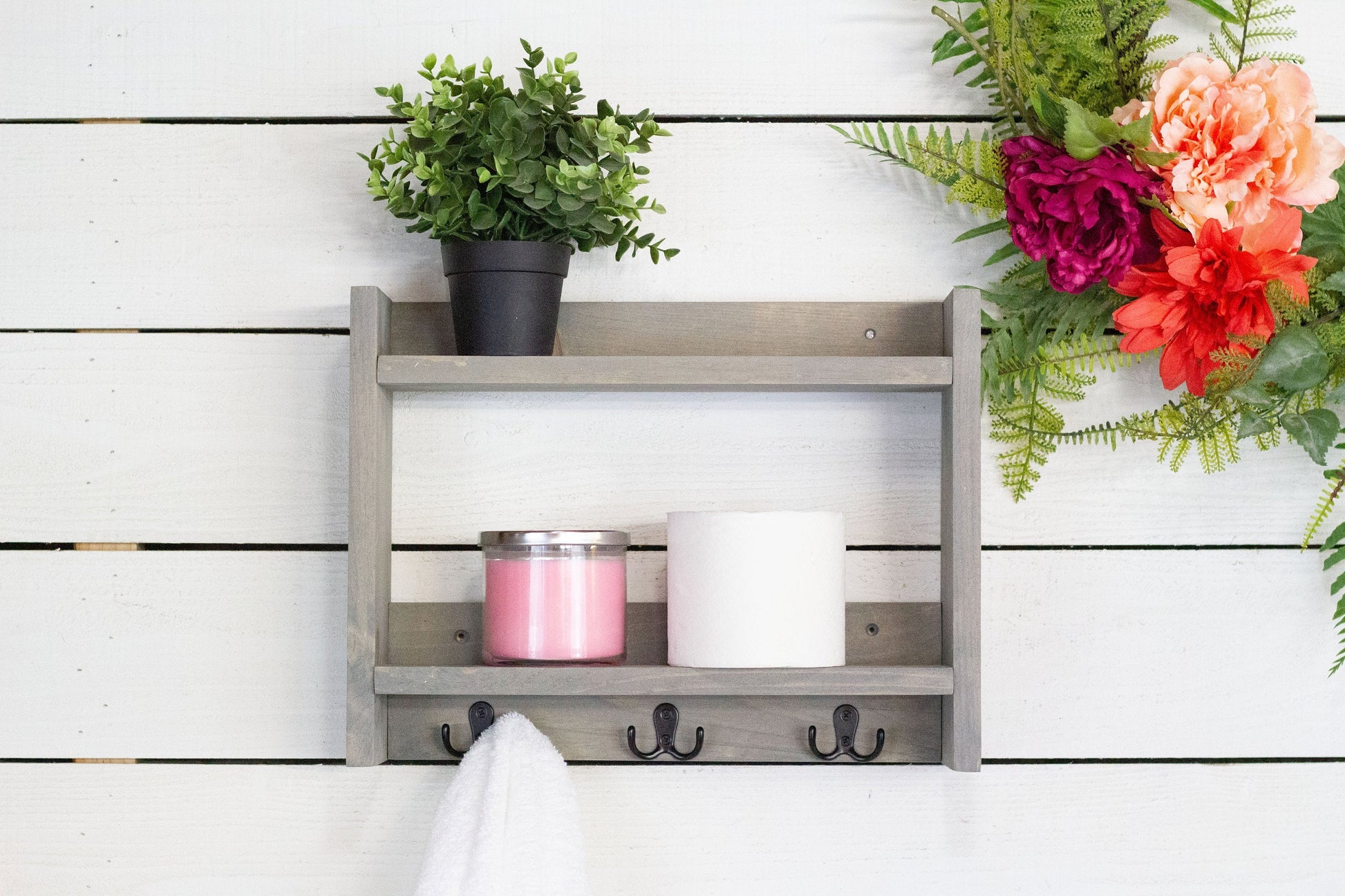 Bathroom Shelf with Small Hooks-0