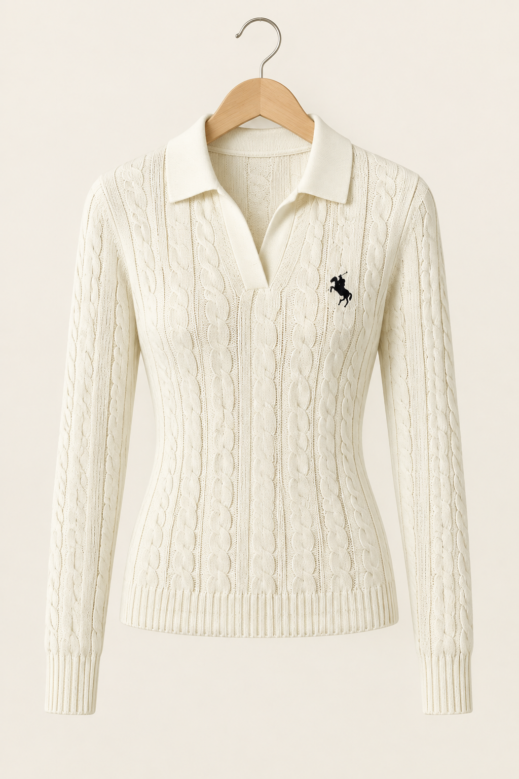 Cable-Knit Collared Button Sweater