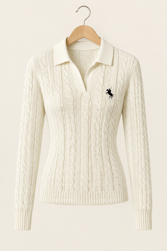 Cable-Knit Collared Button Sweater