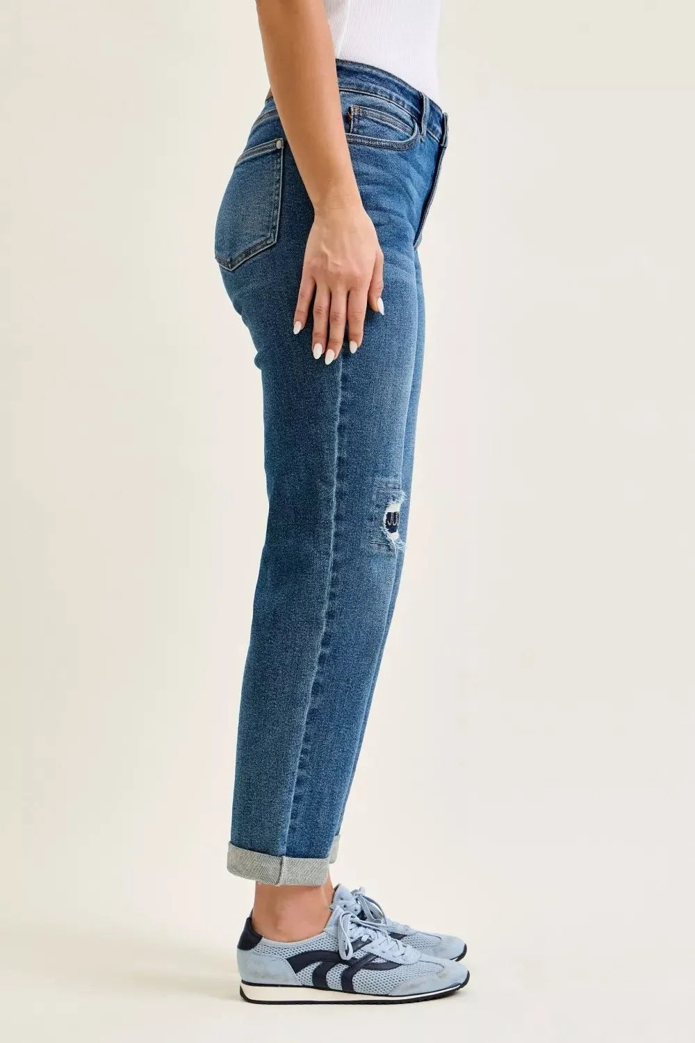 Judy Blue Mid Rise Boyfriend Embroidered Repair Patch Jeans-1