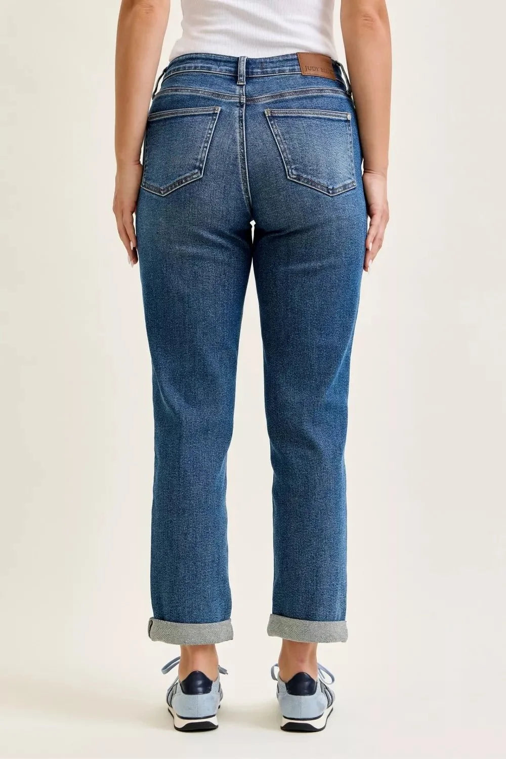 Judy Blue Mid Rise Boyfriend Embroidered Repair Patch Jeans-3