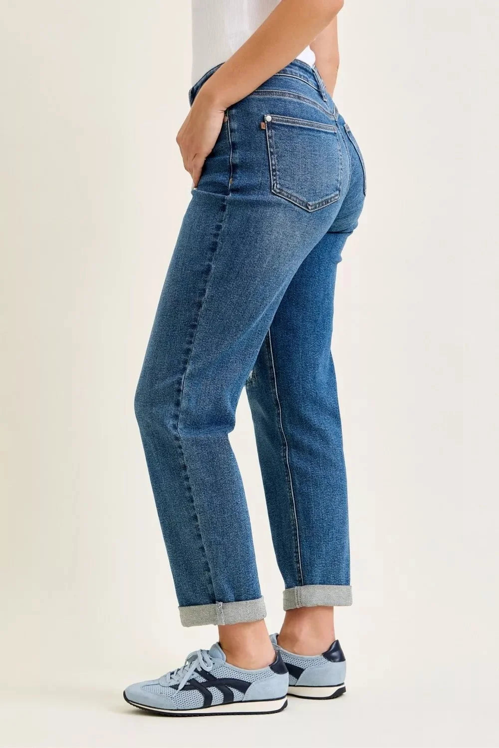 Judy Blue Mid Rise Boyfriend Embroidered Repair Patch Jeans-2